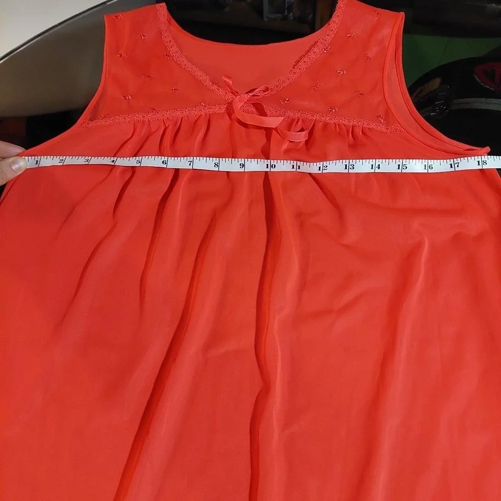 Vintage bright coral almost red 2-piece slip set with mini dress and over coat. - Picture 7 of 8